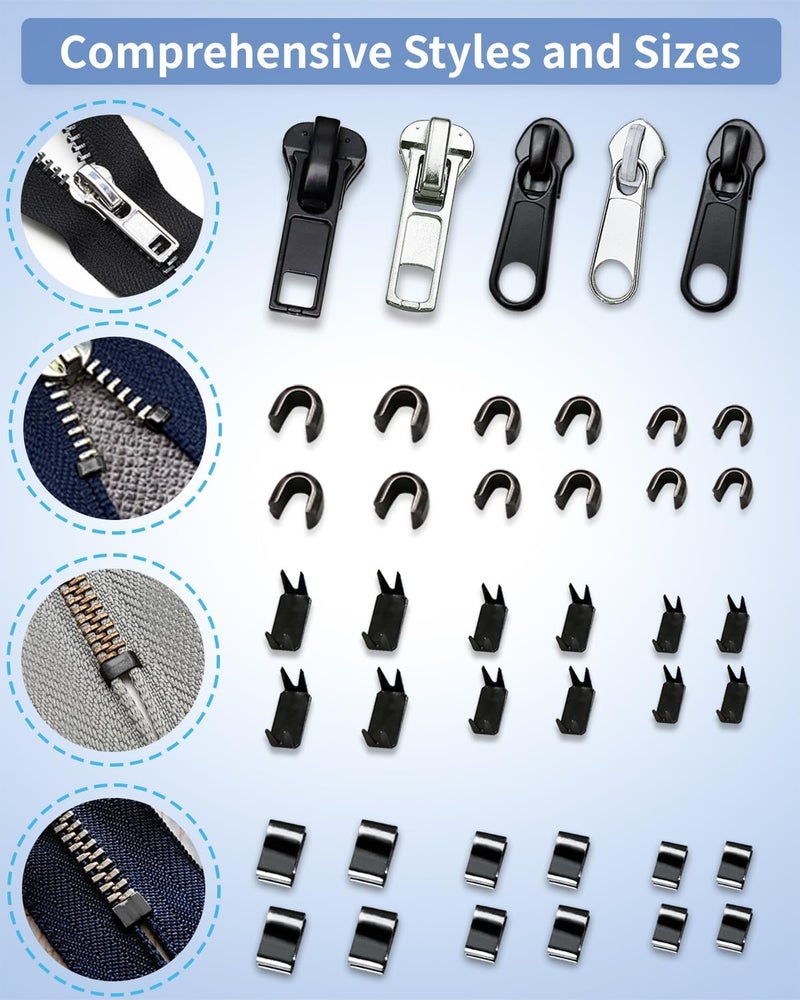 KOSOEUR Zipper Repair Kit (159 Pieces), Zipper Replacement Kit, Replacement Zippers Slider, Universal Zippers Fix Repair for Jacket, Coat, Backpack, Luggage, Suitcase (#3#5#8) - Image 4